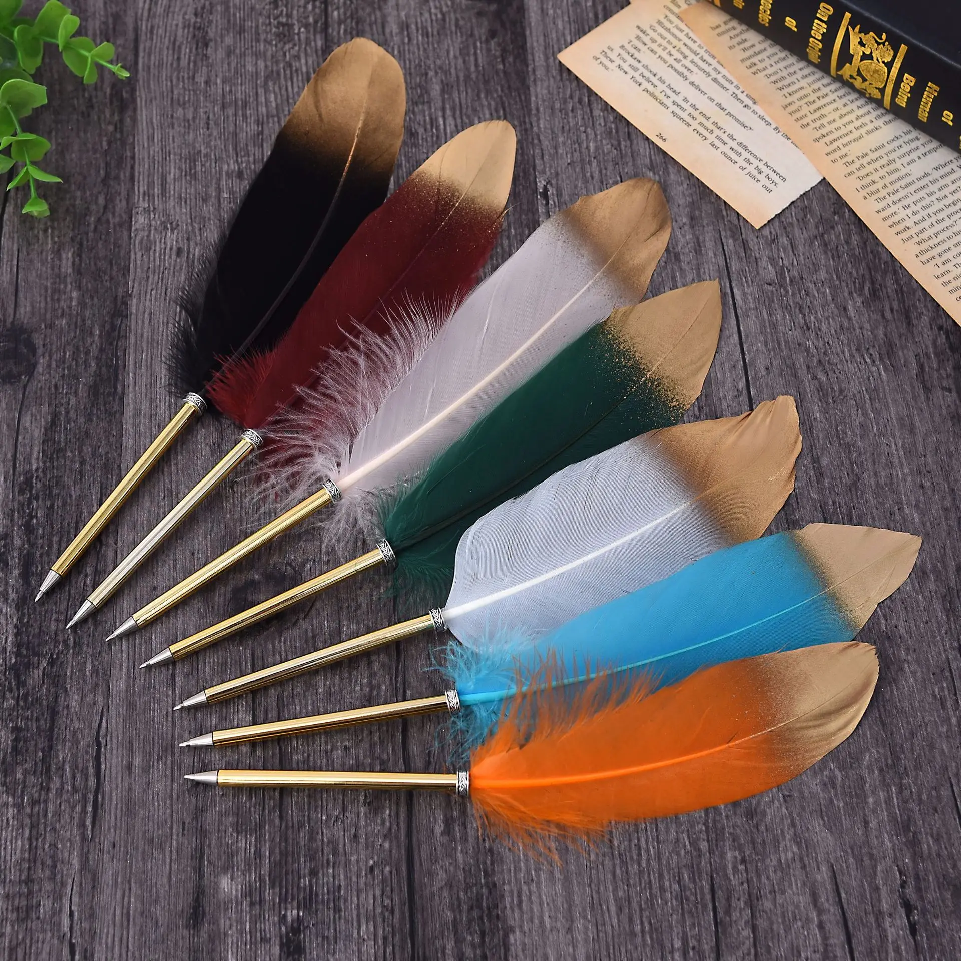 100pcs/lot Creative Feather Ballpoint Pen Retro ball pen signature pens School Office writing Supplies Stationery Promotion Gift
100pcs/lot Creative Feather Ballpoint Pen Retro ball pen signature pens School Office writing Supplies Stationery Promotion Gift