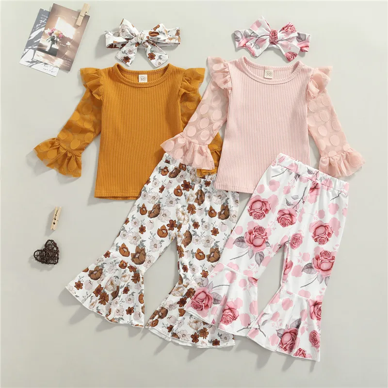 3 шт., Детский комплект из топа и брюк с цветочным принтом, на возраст 1-5 лет 
3 шт., Детский комплект из топа и брюк с цветочным принтом, на возраст 1-5 лет