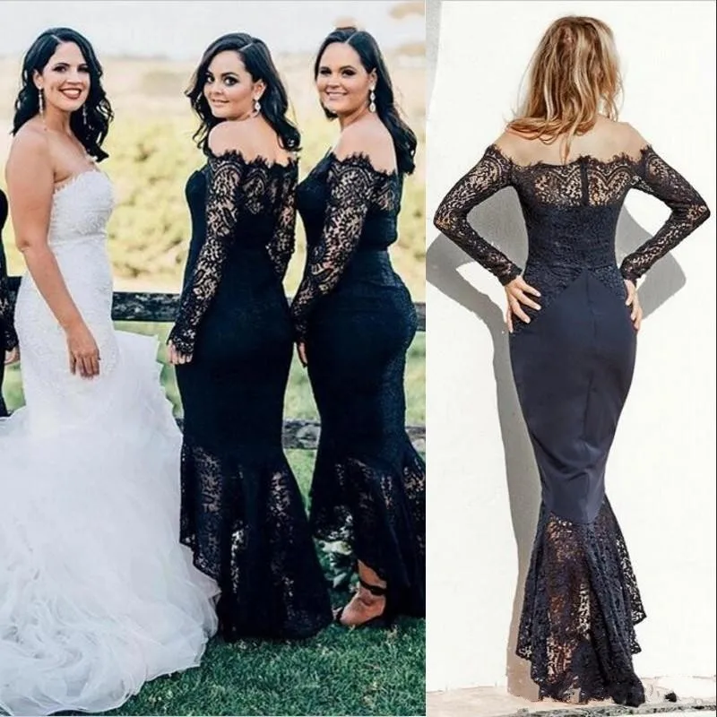Elegant Black Mermaid Bridesmaid Dresses Off Shoulder Bateau Neck Long Sleeves Floor Length Wedding Guest Dresses
Elegant Black Mermaid Bridesmaid Dresses Off Shoulder Bateau Neck Long Sleeves Floor Length Wedding Guest Dresses