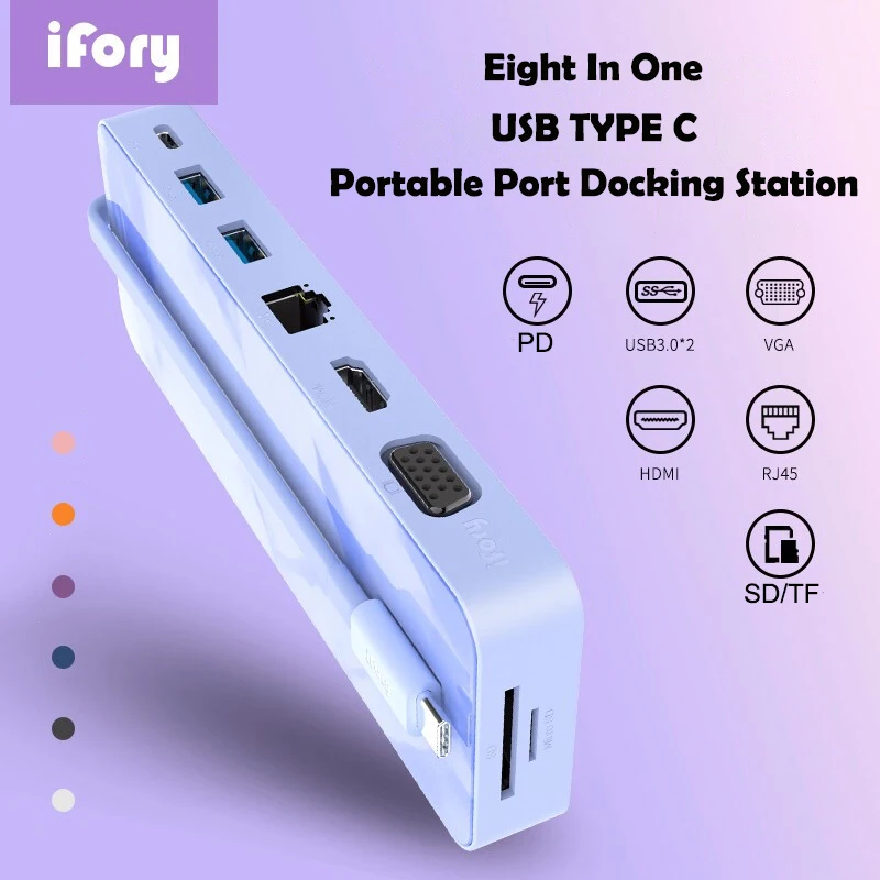 iFory USB 3.0 Type C Hub Adapter with VGA TF SD PD Ethernet For MacBook Pro Air Dock Port Splitter Hub Docking Station
iFory USB 3.0 Type C Hub Adapter with VGA TF SD PD Ethernet For MacBook Pro Air Dock Port Splitter Hub Docking Station
