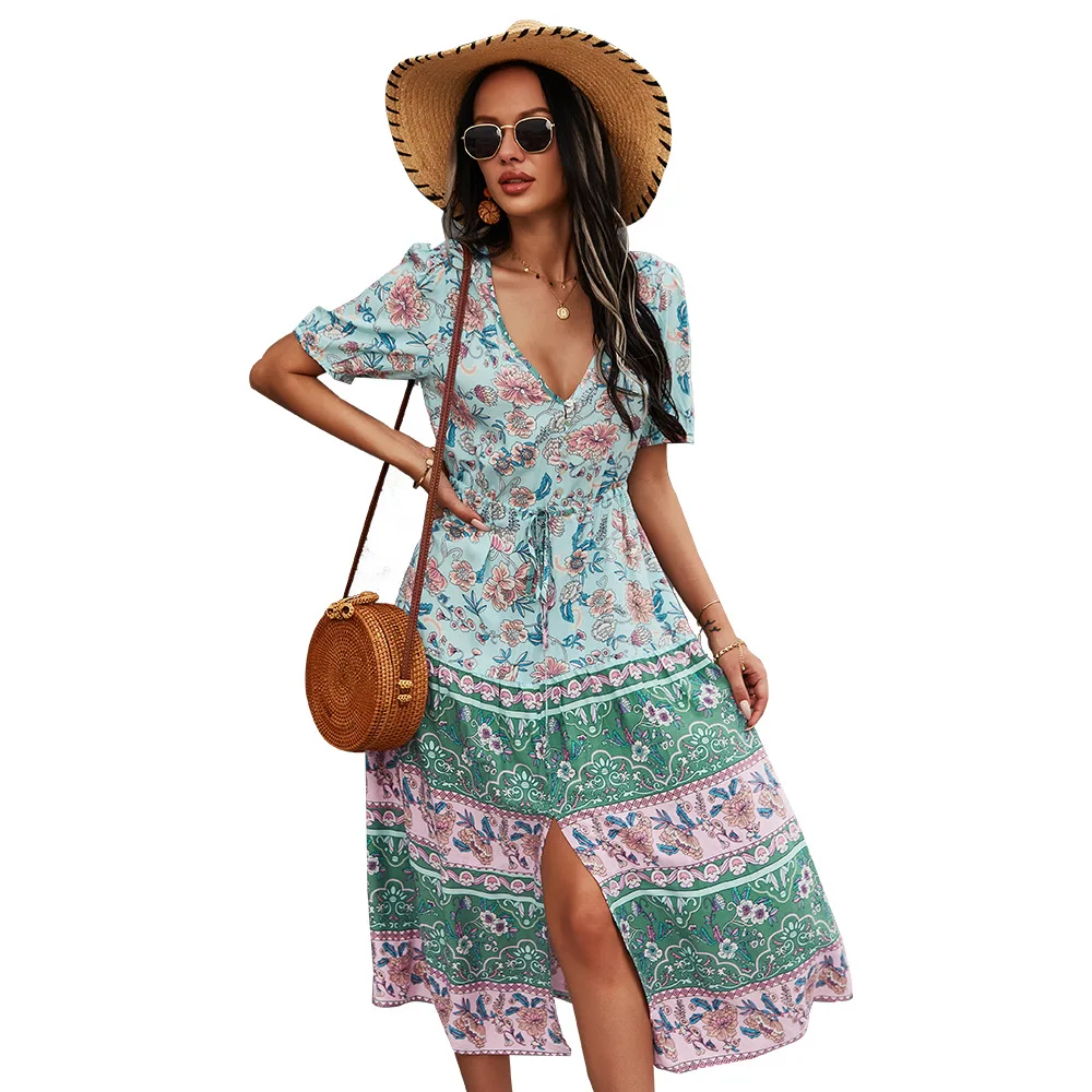 Vintage Print Sexy Dress for Women V-neck Ruffles Beach Dress High-waist Casual Ladies Bohemian Midi Dress Summer Vestidos
Vintage Print Sexy Dress for Women V-neck Ruffles Beach Dress High-waist Casual Ladies Bohemian Midi Dress Summer Vestidos