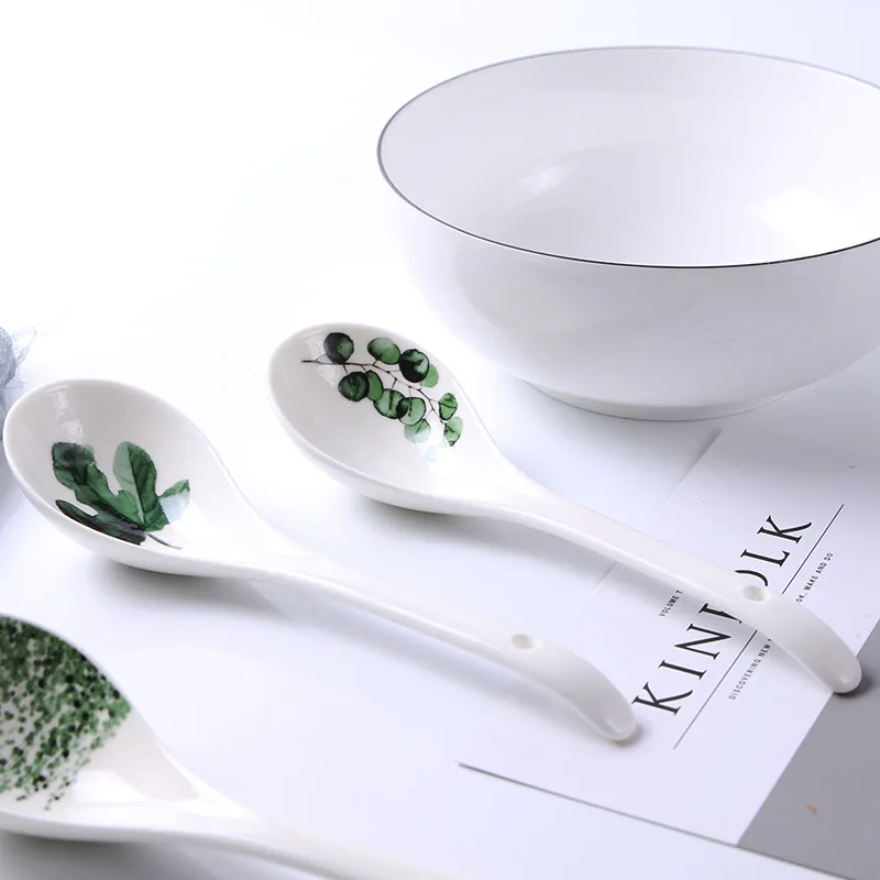 Nordic Fresh Plants Ceramic Spoon Green Leaves Porcelain Noodle Soup Spoon Long Handle Coffee Stirring Spoon Household Tableware
Nordic Fresh Plants Ceramic Spoon Green Leaves Porcelain Noodle Soup Spoon Long Handle Coffee Stirring Spoon Household Tableware