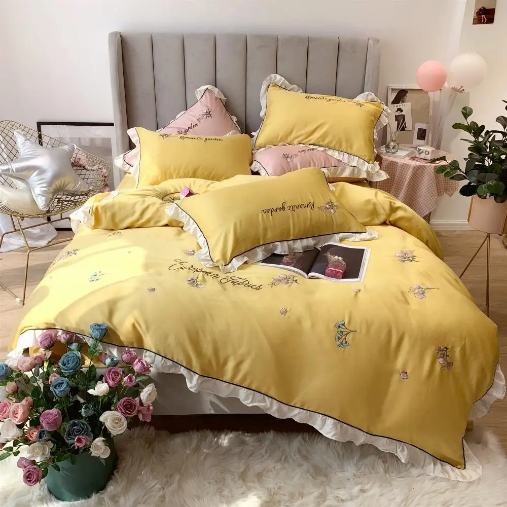 40 New Style embroidery Bedding Set Luxury Bed Set Tencel Bed Sheet Queen King Size Duvet Cover Set Pink yellow Bed Linen 
40 New Style embroidery Bedding Set Luxury Bed Set Tencel Bed Sheet Queen King Size Duvet Cover Set Pink yellow Bed Linen
