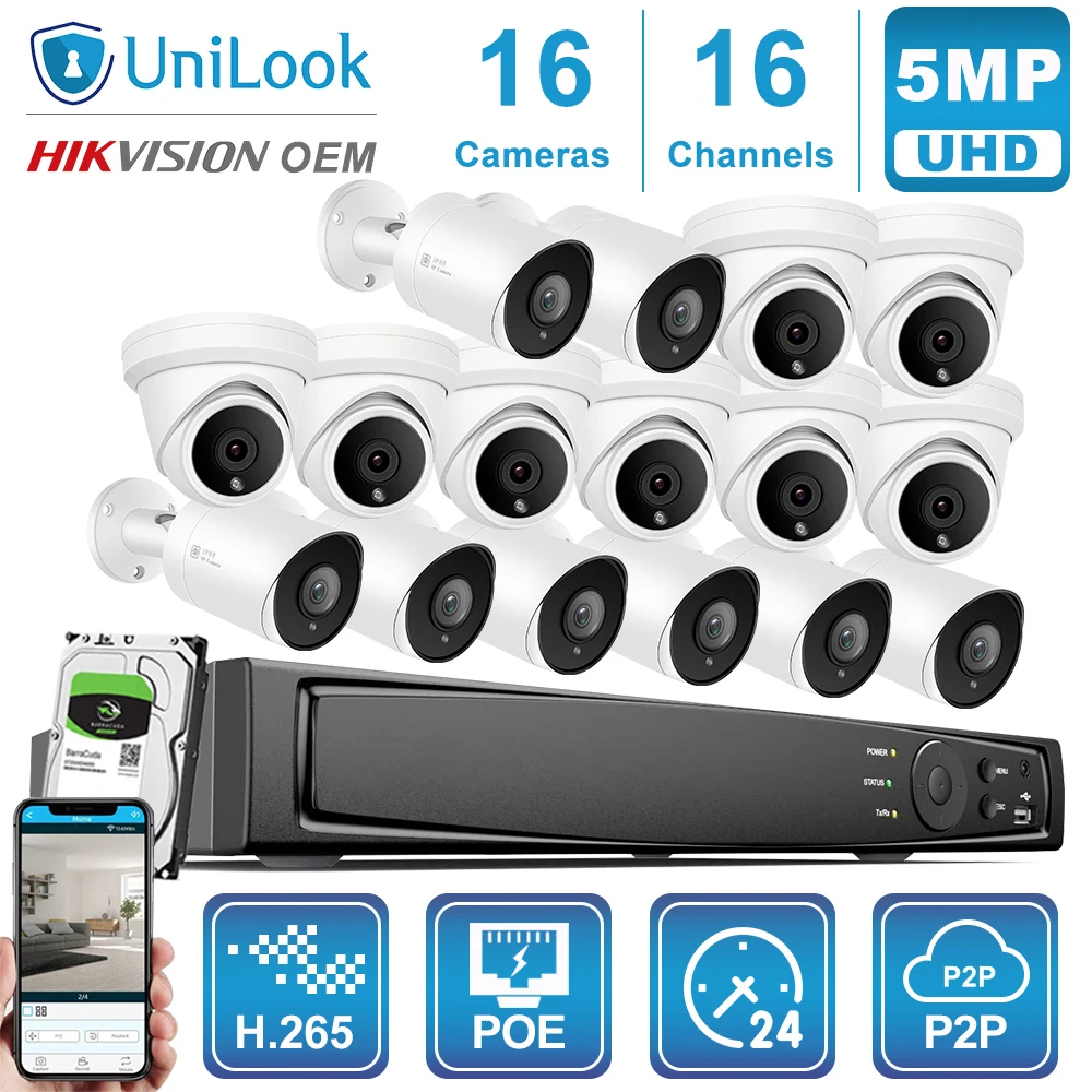 UniLook 16CH NVR 16 шт. 5MP купольная пуля POE IP камера NVR комплект системы безопасности ночное видение Обнаружение движения H.265 NVR комплект P2P
UniLook 16CH NVR 16 шт. 5MP купольная пуля POE IP камера NVR комплект системы безопасности ночное видение Обнаружение движения H.265 NVR комплект P2P