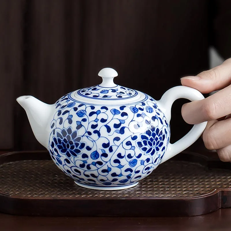 

260 мл Цзиндэчжэнь ручная роспись сине-белый фарфор кунг-фу чайный горшок подглазурь Керамический Чайник Китайский чайный набор бытовой чай...