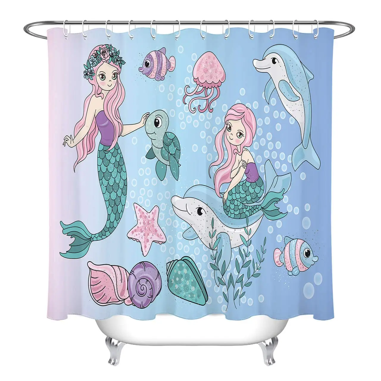 Kids Mermaid Mermaid Girl Sitting on Dolphin's Back with Sea Life Ocean Shower Curtains
Kids Mermaid Mermaid Girl Sitting on Dolphin's Back with Sea Life Ocean Shower Curtains