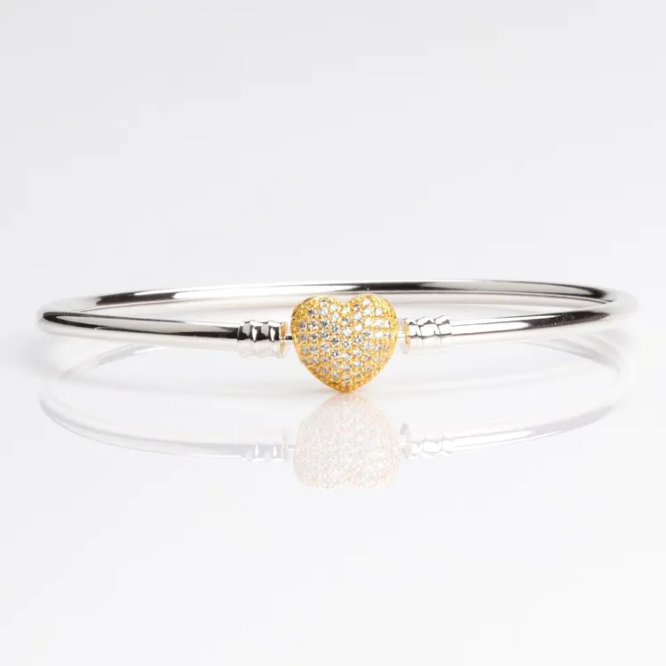 925 Sterling Silver Pan Bracelet Golden Heart With Crystal Button Bracelet Fit European Charm Bracelets Women Jewelry
925 Sterling Silver Pan Bracelet Golden Heart With Crystal Button Bracelet Fit European Charm Bracelets Women Jewelry