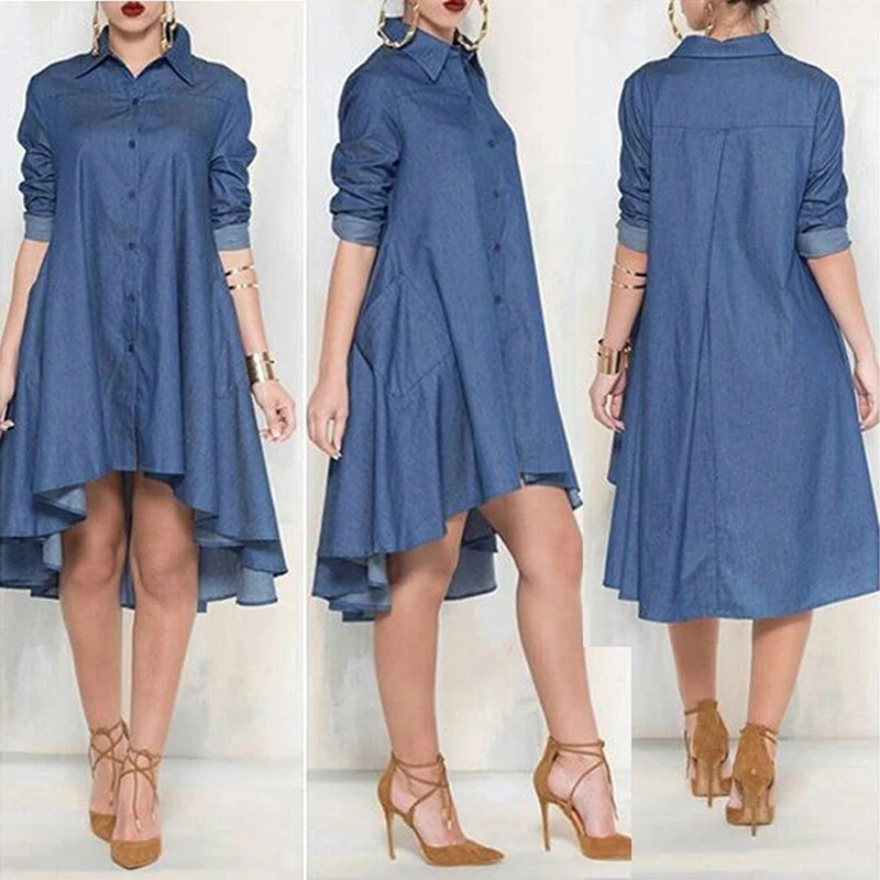 New Autumn Dress Women Jeans Dress Office Lady Denim Dress Casual Irregular Length Long Sleeve Buttons Dresses Vestidos
New Autumn Dress Women Jeans Dress Office Lady Denim Dress Casual Irregular Length Long Sleeve Buttons Dresses Vestidos