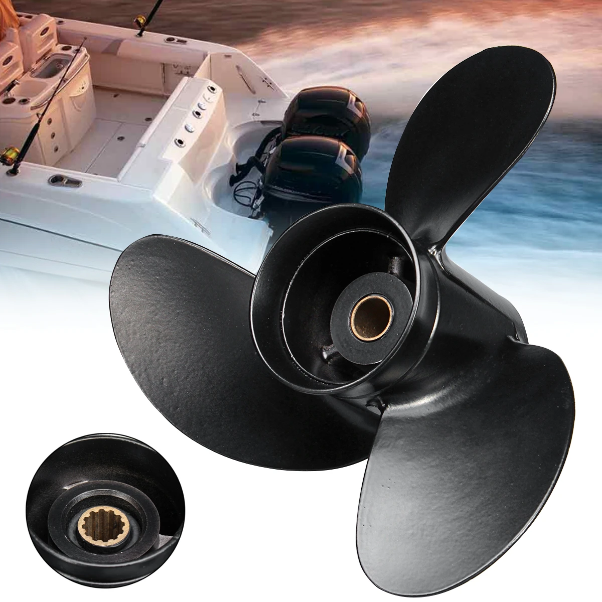 8.5 x 9 Boat Outboard Propeller For Tohatsu Nissan/Mercury 8-9.8HP 3B2W64517-1 Aluminum Alloy Black 3 Blades 12 Spline Tooth
8.5 x 9 Boat Outboard Propeller For Tohatsu Nissan/Mercury 8-9.8HP 3B2W64517-1 Aluminum Alloy Black 3 Blades 12 Spline Tooth