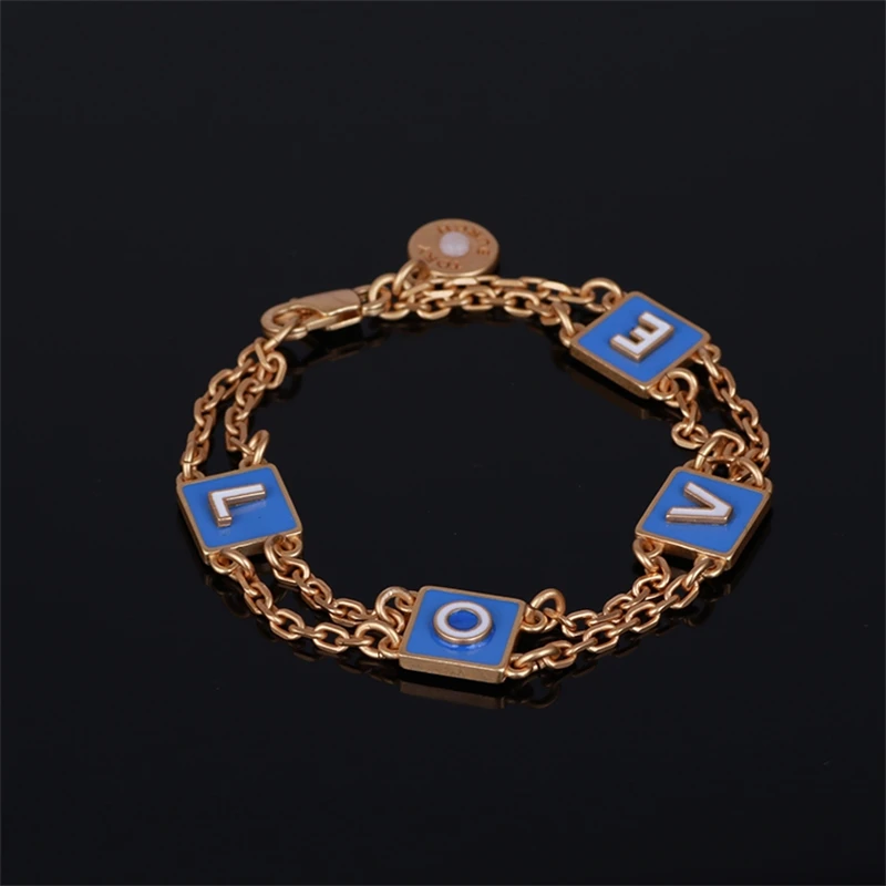 Enamel glaze square letter LOVE love double layer simple TB bracelet about 19cm 
Enamel glaze square letter LOVE love double layer simple TB bracelet about 19cm
