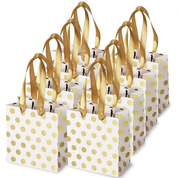 

Small Gift Bags with Ribbon Handles Gold Mini Gift Bag,for Birthday Weddings Christmas Holidays Graduation Baby Showers(Metallic