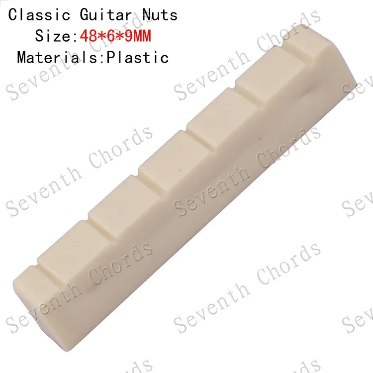 2 Pcs Lvory-White Plastic Classic Guitar Nuts 6 String Slotted 48 x 6 x 9mm 
2 Pcs Lvory-White Plastic Classic Guitar Nuts 6 String Slotted 48 x 6 x 9mm