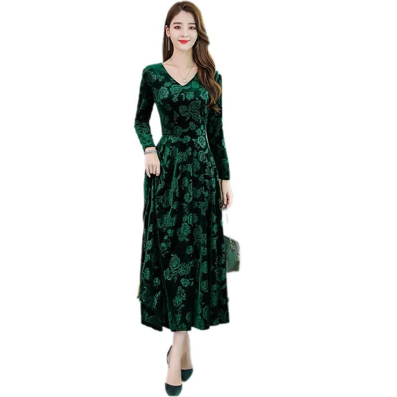 New gold velvet dress fashion long sleeve v-neck dinner dress show thin temperament elegant dress SS823
New gold velvet dress fashion long sleeve v-neck dinner dress show thin temperament elegant dress SS823