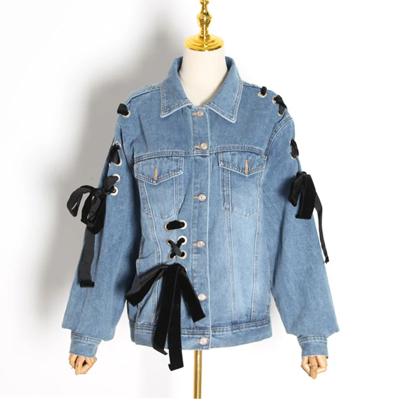 2020 Autumn Long Sleeve Women 's Denim Coats Turn-down Collar Single Breasted Jackets Cross Bandage Bow Outwear Free Shipping
2020 Autumn Long Sleeve Women 's Denim Coats Turn-down Collar Single Breasted Jackets Cross Bandage Bow Outwear Free Shipping