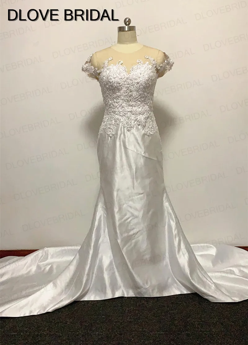 Illusion Short Sleeve Mermaid Wedding Dress Simple Sexy Satin Custom Made Bridal Gown
Illusion Short Sleeve Mermaid Wedding Dress Simple Sexy Satin Custom Made Bridal Gown