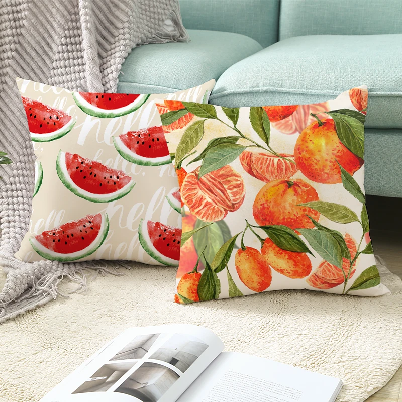 Summer Fruit Cushion Cover 45X45 Lemon Orange Strawberry Watermelon Decorative Pillowcase Polyester Sofa Cushions Home Decor | Дом и сад