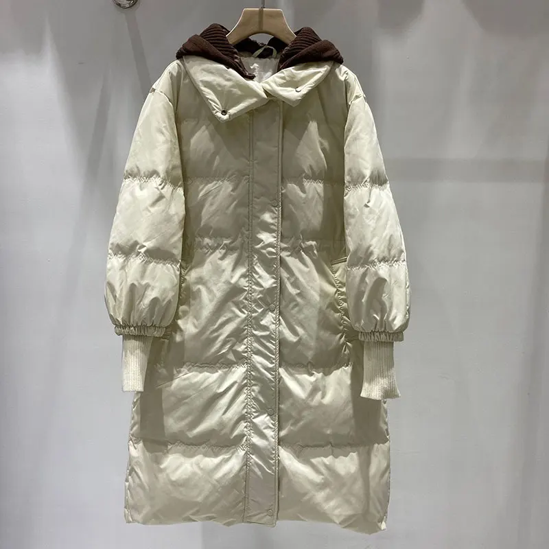

Winter Women New Knitted Hat Splicing Down Coat 2021 Female Casual Jacket Thick Warm Ladies White Duck Puffer Jacket Overcoat