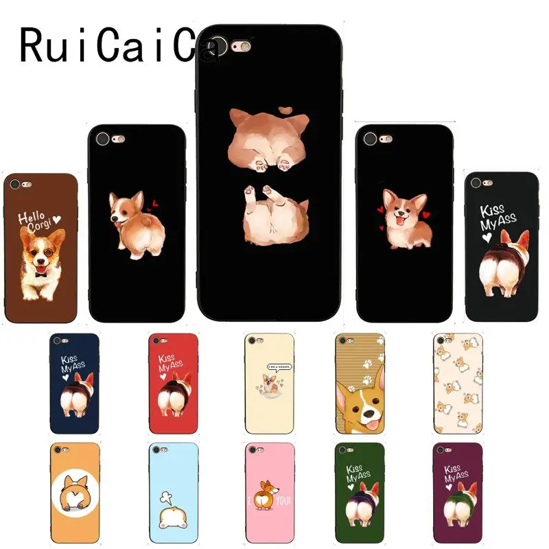 Ruicaica милый корги мультфильм собака Обложка черный мягкий чехол для телефона iPhone 8