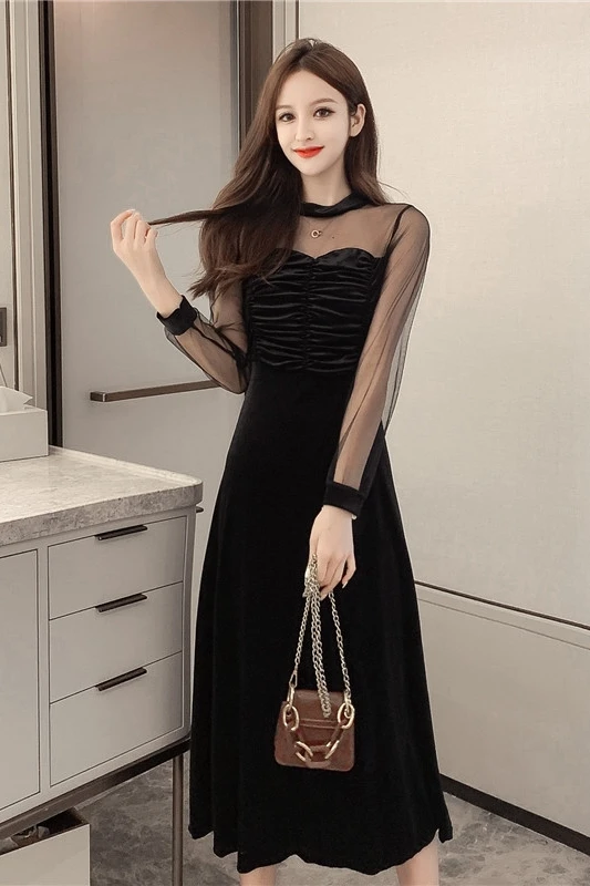 COIGARSAM Patchwork Women one-piece dress korean New Full Sleeve Mesh Dresses Black 9351
COIGARSAM Patchwork Women one-piece dress korean New Full Sleeve Mesh Dresses Black 9351