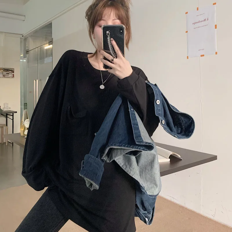 Loose Pocket Solid Color T-Shirt Female Long Sleeve Casual Vintage Cotton Tops Ladies Spring Autumn 2021 Plain Tee Streetwear
Loose Pocket Solid Color T-Shirt Female Long Sleeve Casual Vintage Cotton Tops Ladies Spring Autumn 2021 Plain Tee Streetwear