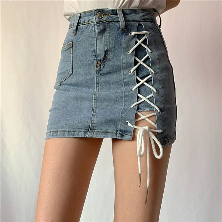 2021 Spring Summer Women Skirt Pencil Solid Blue Lace-Up High Waist Above Knee Thin Skinny Hot Sale New Fashion Jeans D262
2021 Spring Summer Women Skirt Pencil Solid Blue Lace-Up High Waist Above Knee Thin Skinny Hot Sale New Fashion Jeans D262