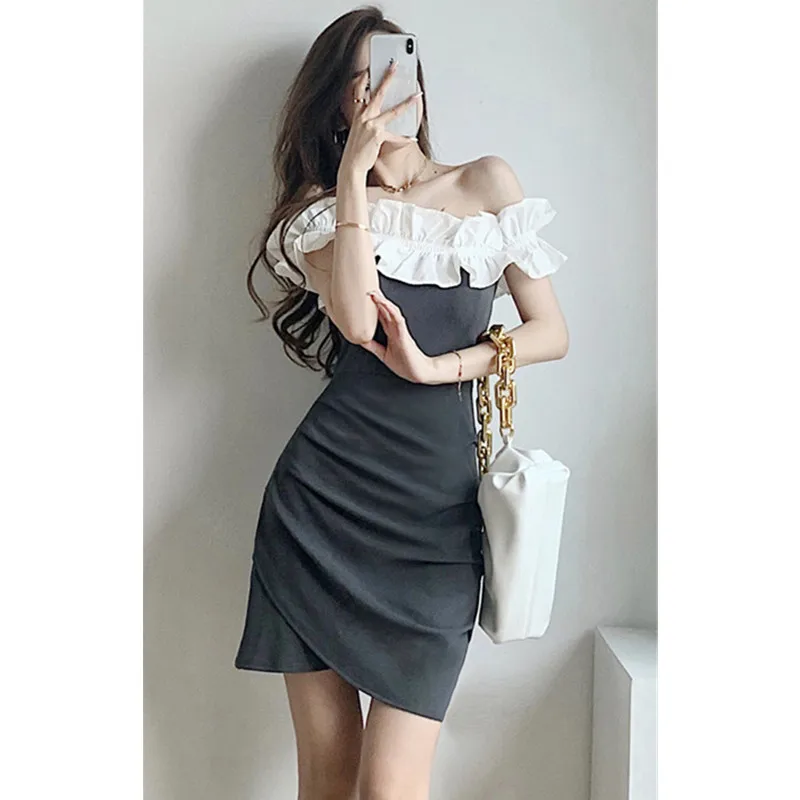 Real shot 2021 summer fashion women's sexy one-neck lotus pleated short mini dress
Real shot 2021 summer fashion women's sexy one-neck lotus pleated short mini dress