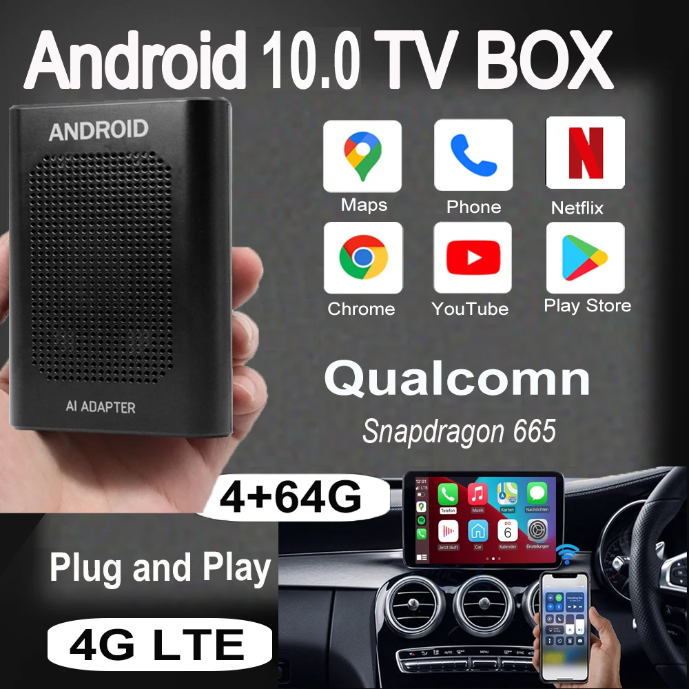 Plug and Play Android 10.0 Qualcomn Snapdragon 665 Carplay AI Box Wireless Carplay Tv Box Android auto 
Plug and Play Android 10.0 Qualcomn Snapdragon 665 Carplay AI Box Wireless Carplay Tv Box Android auto