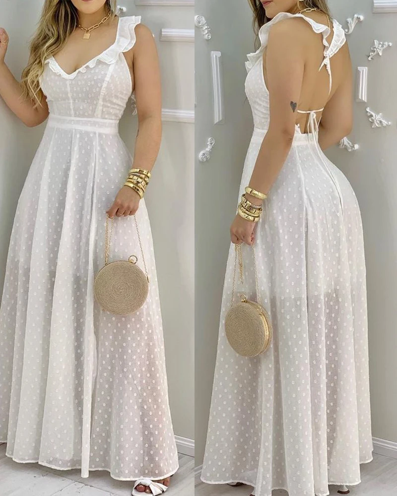 2021 summer ruffled hem open back split dress pure color sleeveless elegant casual lace sexy holiday long skirt
2021 summer ruffled hem open back split dress pure color sleeveless elegant casual lace sexy holiday long skirt