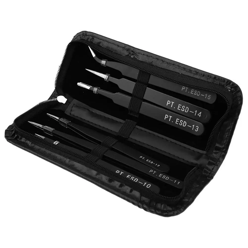 6PCS Precision Tweezers Set Upgraded Anti-Static Stainless Steel Curved of Tweezers for Electronics Laboratory Work Jewelry
6PCS Precision Tweezers Set Upgraded Anti-Static Stainless Steel Curved of Tweezers for Electronics Laboratory Work Jewelry