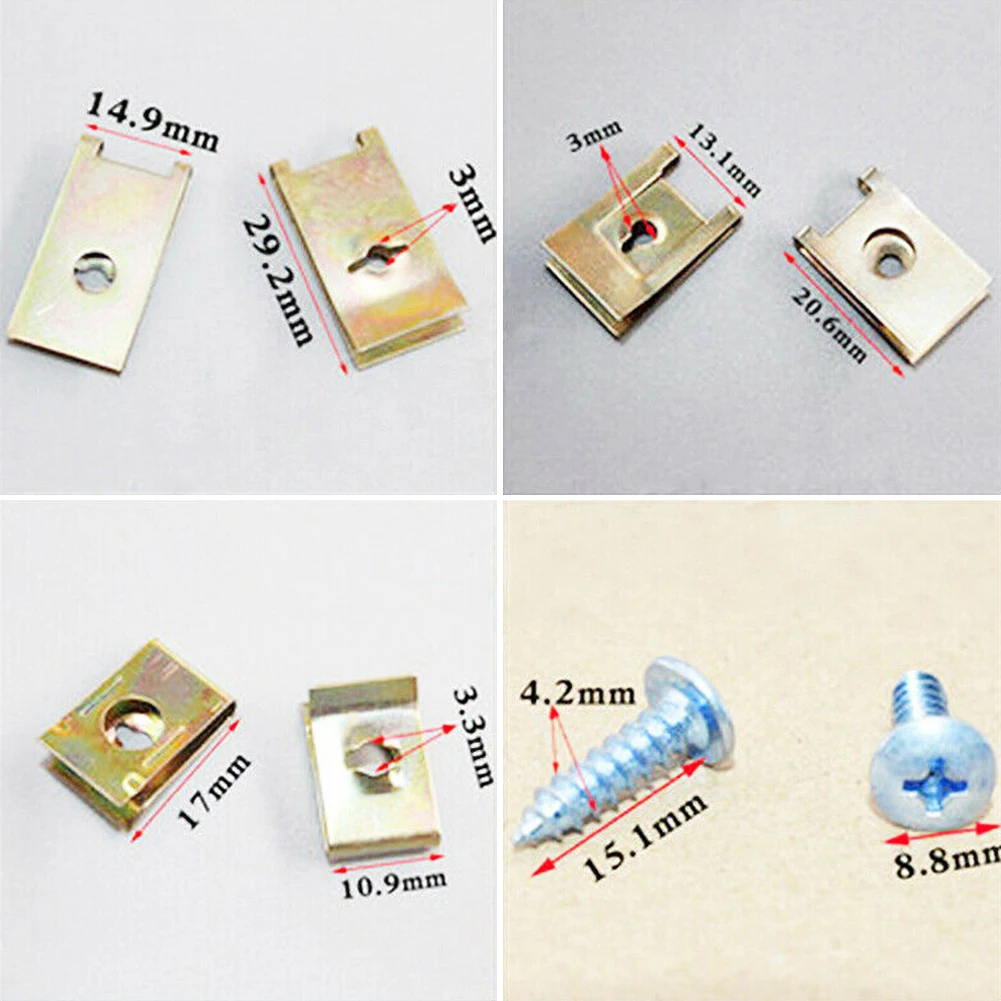 100PCS Mixed Metal Clip U-Type Screw Gasket Hole Car Accessories Vehicle Door Panel Screw Fastener Clip For Fender Auto Car Body
100PCS Mixed Metal Clip U-Type Screw Gasket Hole Car Accessories Vehicle Door Panel Screw Fastener Clip For Fender Auto Car Body