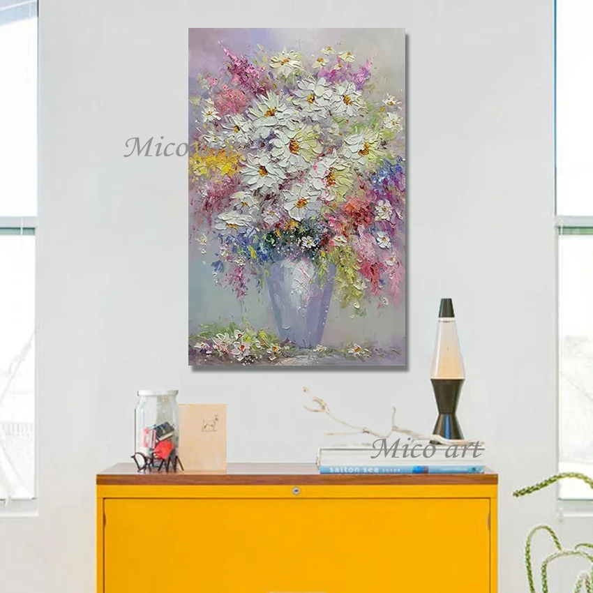 Современная художественная картина ваза текстурированная с цветами маслом 100%