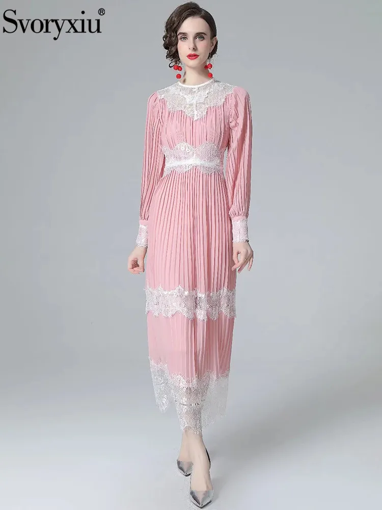 Svoryxiu Fashion Autumn Woman Black Pink Elegant Long Dress O-Neck High Waist Slim Lace Pleated Net Yarn Embroidery Dresses
Svoryxiu Fashion Autumn Woman Black Pink Elegant Long Dress O-Neck High Waist Slim Lace Pleated Net Yarn Embroidery Dresses