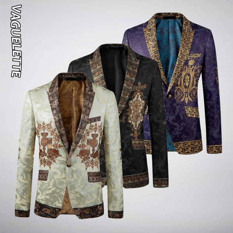 

VAGUELETTE Luxury Fashion Blazer For Men Party Stage Jacket Coat Wear For Singers Blazers Italy Embroidery Jacket Coat 2022