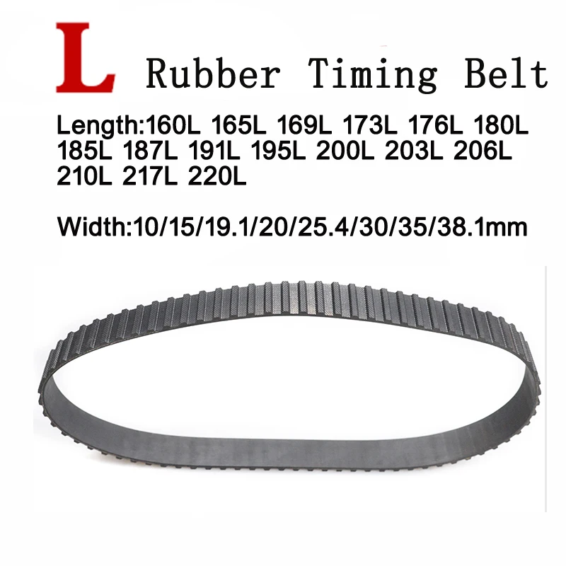 2pieces Black Rubber L Timing Belt Drive Belts Pitch=9.525mm Trapezoidal Tooth 160L 165/169/173/176/180/185/195/200/210/217/220L 
2pieces Black Rubber L Timing Belt Drive Belts Pitch=9.525mm Trapezoidal Tooth 160L 165/169/173/176/180/185/195/200/210/217/220L