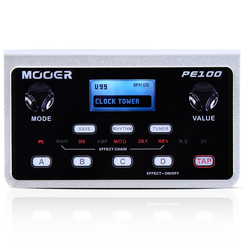 

MOOER PE100 Multi-effects Guitar Processor Portable Effect 39 Effects 40 Drum Patterns 10 Metronomes Tap Tempo Function