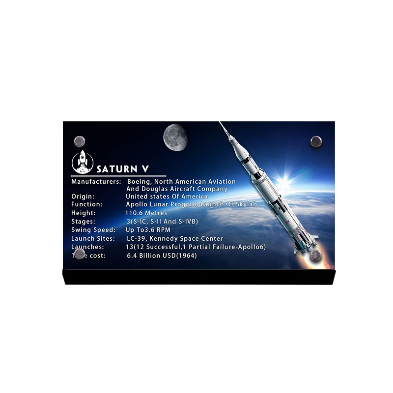 Acrylic Plate Board Display Stand Brand For Saturn V Launcher Space Plan 21309 Building Blocks Collection Toys For Children Gift
Acrylic Plate Board Display Stand Brand For Saturn V Launcher Space Plan 21309 Building Blocks Collection Toys For Children Gift