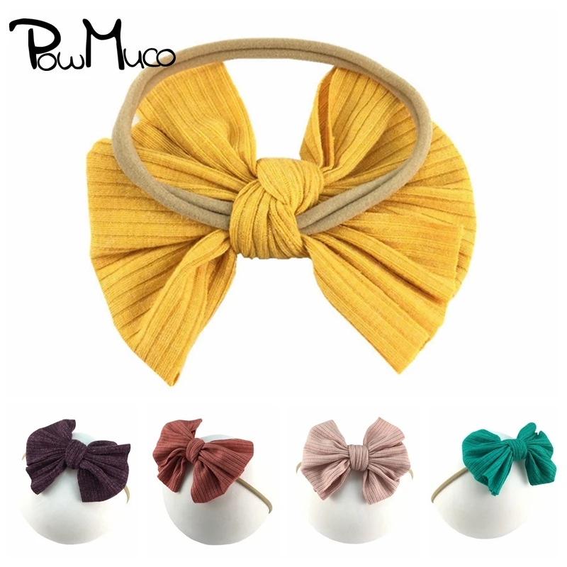 

Powmuco Super Soft Nylon Baby Girls Headband 10 CM Solid Color Handmade Bowknot Toddler Hairband Bows Headwear Photography Props