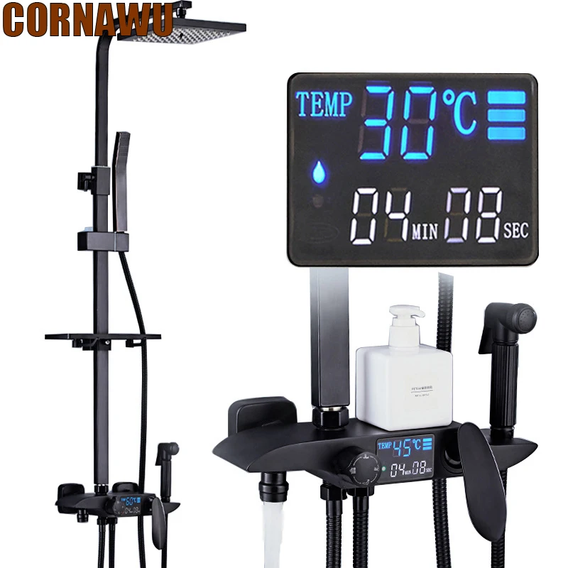 Black Shower System Set Thermostatic Smart Shower Mixer Digital Bathroom Rainfall Taps Bath Faucet Cold Hot Bathtub Banheiro Kit
Black Shower System Set Thermostatic Smart Shower Mixer Digital Bathroom Rainfall Taps Bath Faucet Cold Hot Bathtub Banheiro Kit