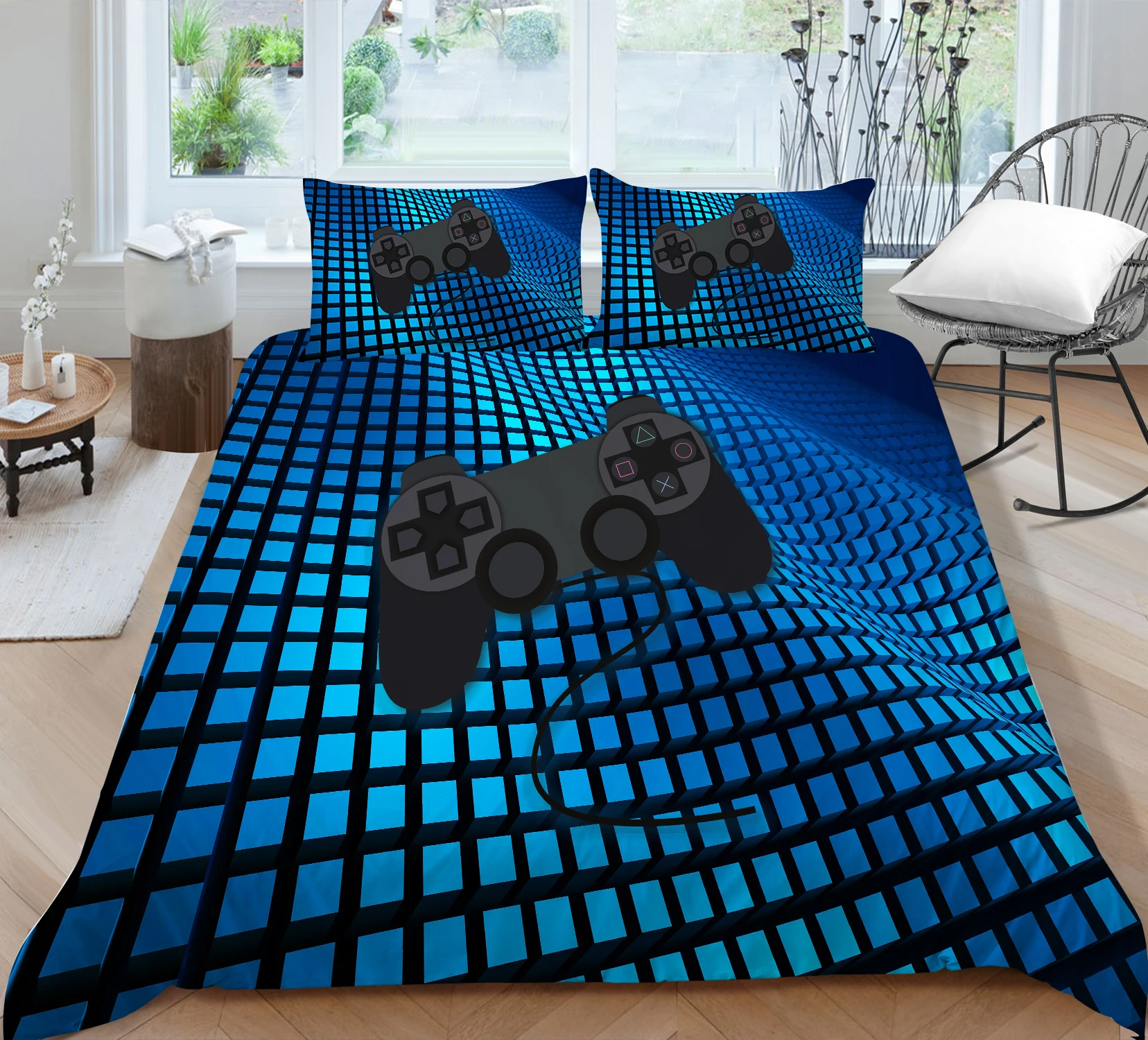 Blue Plaid Pattern with Black Gamepad Printing Bedding set for kids and children Bedroom Decor Home Textiles 2/3pcs
Blue Plaid Pattern with Black Gamepad Printing Bedding set for kids and children Bedroom Decor Home Textiles 2/3pcs