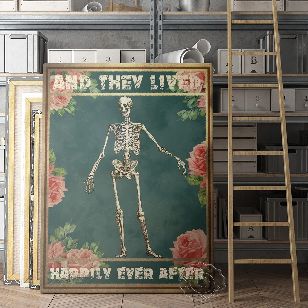 Happily Lived Romance Painting, Funny Skeleton Wall Stickers, Vintage Pink Rose Wall Picture, Positive Text Halloween Wall Art
Happily Lived Romance Painting, Funny Skeleton Wall Stickers, Vintage Pink Rose Wall Picture, Positive Text Halloween Wall Art