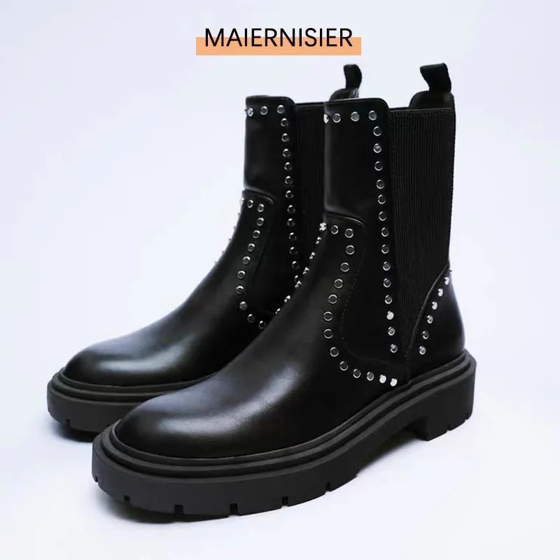 Black Rivet Ankle Boots Za High Quality Luxury Short Boots Chelsea Women'S Boots Elastic With Round Toe
Black Rivet Ankle Boots Za High Quality Luxury Short Boots Chelsea Women'S Boots Elastic With Round Toe