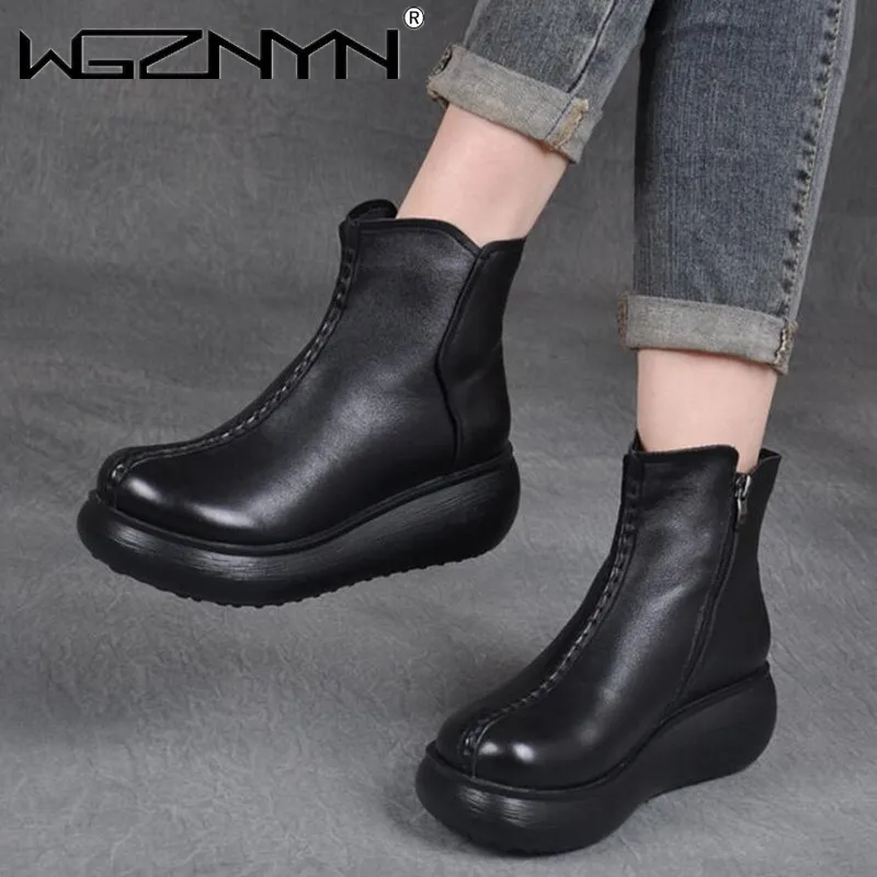 New Arrival Autumn Winter Women Boots Handmade Retro Wedges Ankle Boots for Women Genuine PU Leather Casual Platform Warm Shoes
New Arrival Autumn Winter Women Boots Handmade Retro Wedges Ankle Boots for Women Genuine PU Leather Casual Platform Warm Shoes