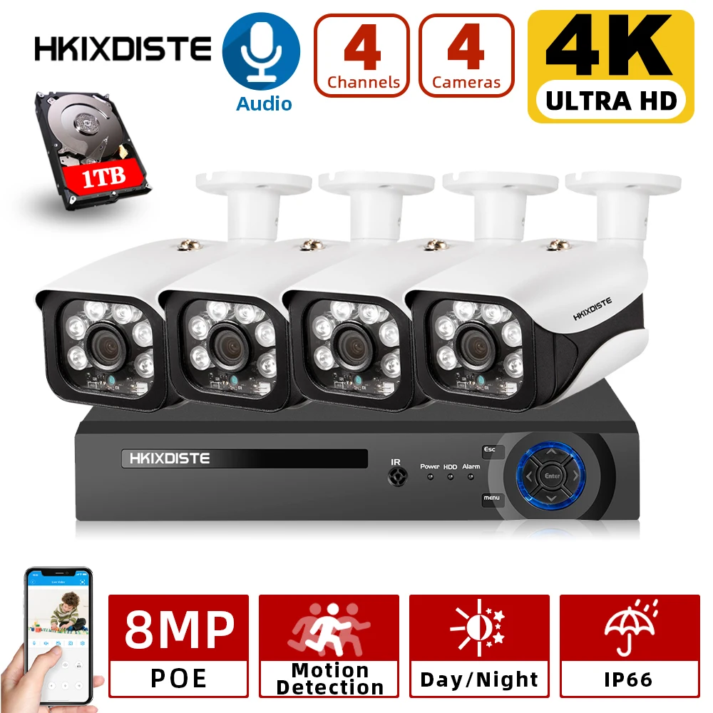 H.265 4K 4-канальная система видеонаблюдения HD POE NVR 8 Мп Домашняя безопасность аудио Водонепроницаемая наружная камера дневного/ночного видени...
H.265 4K 4-канальная система видеонаблюдения HD POE NVR 8 Мп Домашняя безопасность аудио Водонепроницаемая наружная камера дневного/ночного видени...