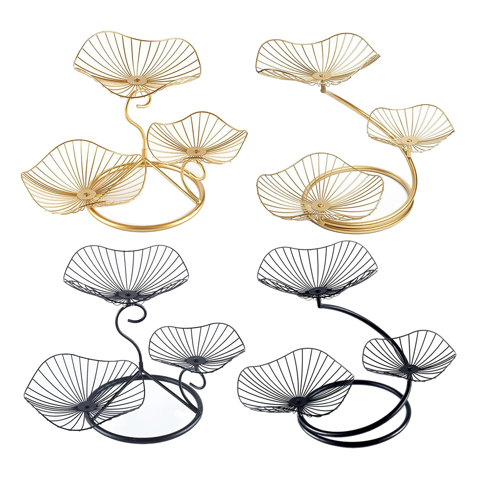 

Lotus Leaf Fruit Bowl Display Basket Iron Wire Fruit Drainer Holder Dish 3 Tier for Snacks Cookies Candies