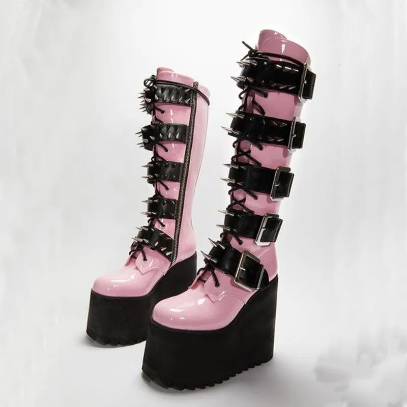 Rivets High Boots Gothic Platform Women's Boots Platform Punk Style Buckle Botas Heighten Wedges Thick Bottom Boots for Women
Rivets High Boots Gothic Platform Women's Boots Platform Punk Style Buckle Botas Heighten Wedges Thick Bottom Boots for Women