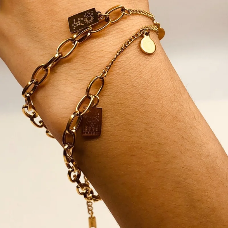 New Collection Dual Use Stainless Steel Plated Asymmetric Chain Double Side 12 Zodiac Bracelets Anklets For Women
New Collection Dual Use Stainless Steel Plated Asymmetric Chain Double Side 12 Zodiac Bracelets Anklets For Women