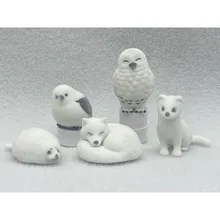 TAKARA TOMY Genuine White Animals Series Gashapon Toys Long-tailed Tit Snowy Owl Arctic Fox Ferret Creative Action Figure Toys