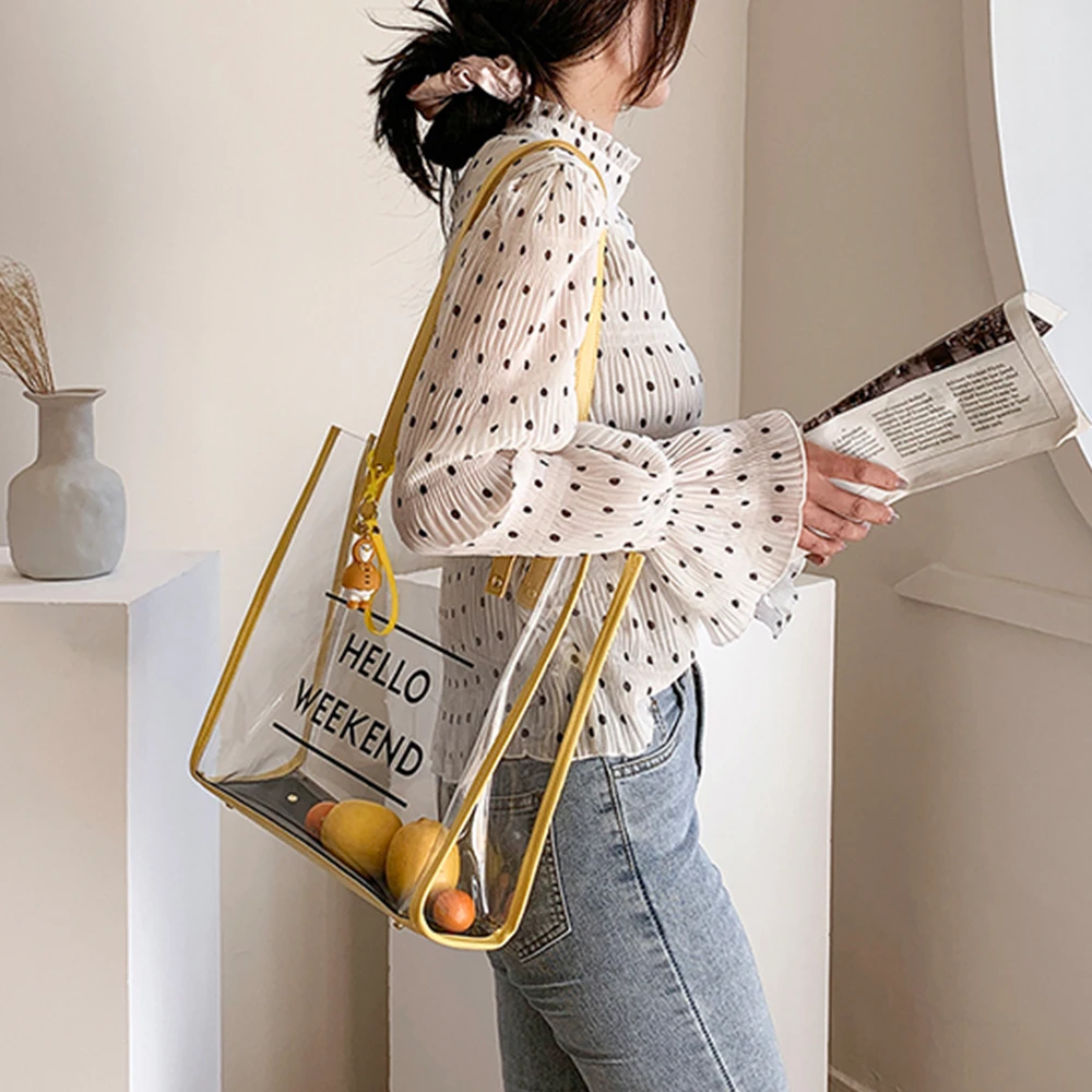 2021 Summer Fashion Handle Bag Women Transparent Shoulder Bags Solid Color Shopper Bag Branded Trending Messenger Handbag Tote
2021 Summer Fashion Handle Bag Women Transparent Shoulder Bags Solid Color Shopper Bag Branded Trending Messenger Handbag Tote