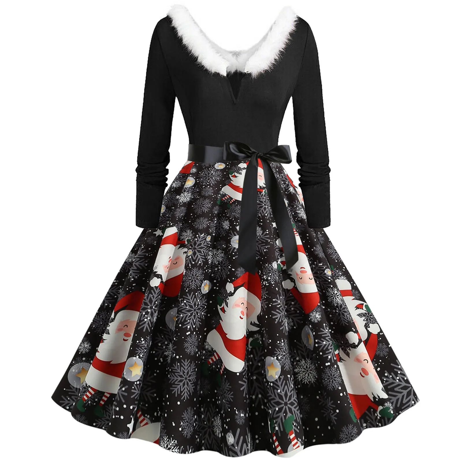 2021 Christmas Party Dress For Women Long Sleeve V-neck Patchwork Dresses Fashion Xmas Santa Claus Print Swing Dresses Vestidos
2021 Christmas Party Dress For Women Long Sleeve V-neck Patchwork Dresses Fashion Xmas Santa Claus Print Swing Dresses Vestidos