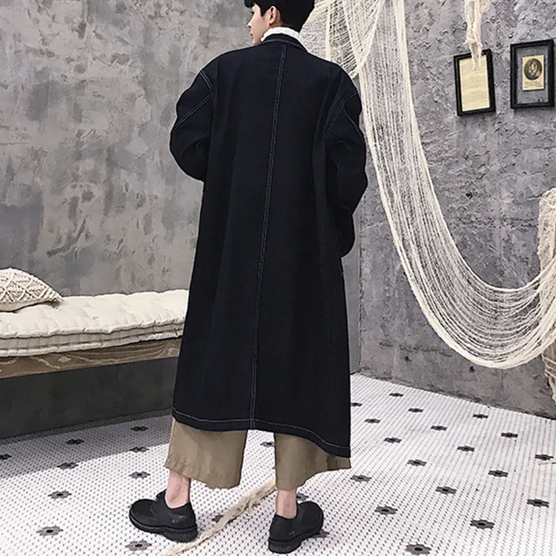 Japan Retro Style Men Long Style Denim Trench Jacket Single Breasted Big Pockets Mens Loose Over-Knee Blue Denim Coat 2021
Japan Retro Style Men Long Style Denim Trench Jacket Single Breasted Big Pockets Mens Loose Over-Knee Blue Denim Coat 2021